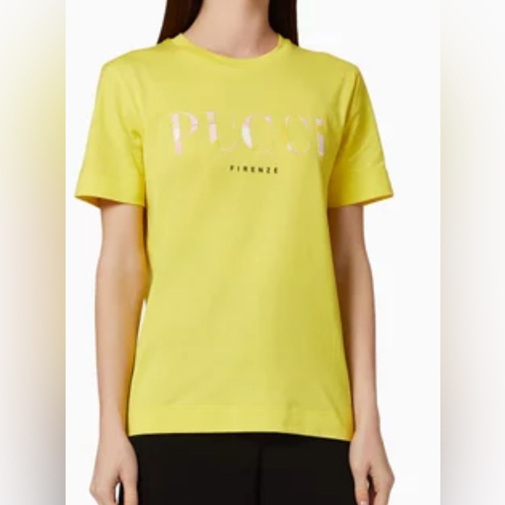 Emilio Pucci Yellow logo cotton t-shirt: BRAND NEW